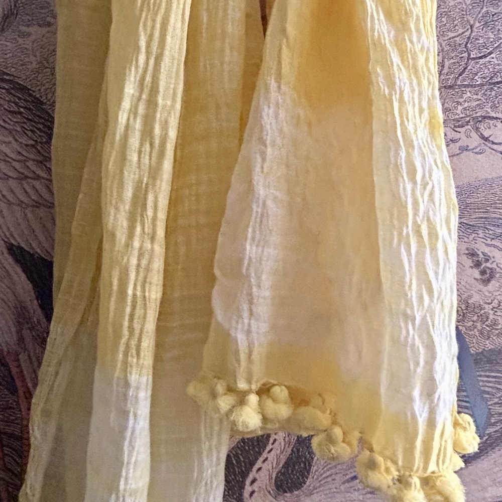 * Eileen Fisher Yellow Boho Shibori Scarf Organic Cotton Silk Sunny Yellow *